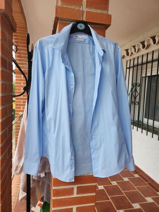 Camisa Elástica azul clara Zara hombre