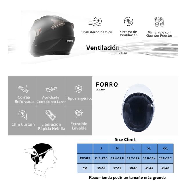 Casco Moto Jet ECE Homologado - YEMA YM-627