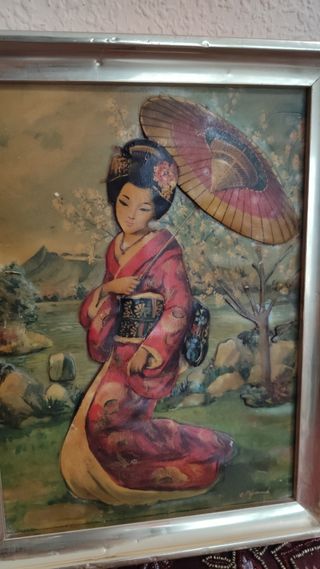 ANTIGUO CUADRO GEISHA TRIDIMENSIONAL 