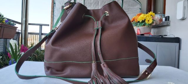 Borsa a secchiello marrone e verde