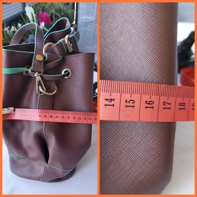 Borsa a secchiello marrone e verde