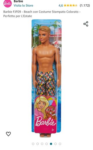 Barbie FJF09- Beach con Costume Stampato Colorato