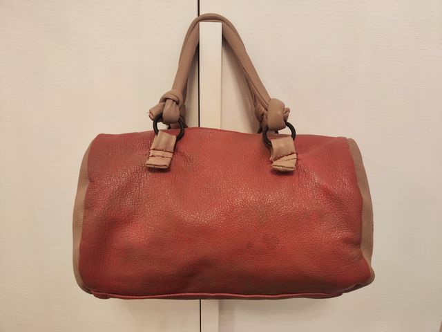 Borsa bauletto color rosa tenue e grigio