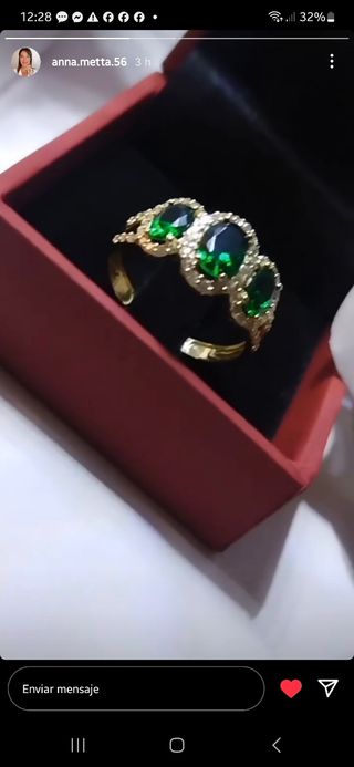 Anillo Oro Macizo Piedras Verdes