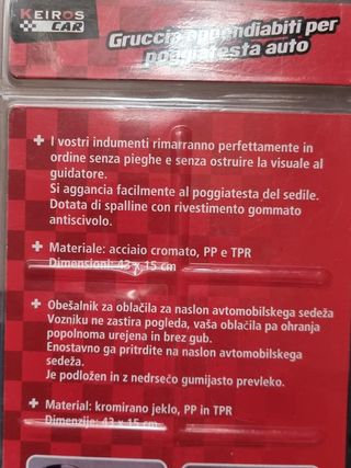 Gruccia appendiabiti per poggiatesta Auto