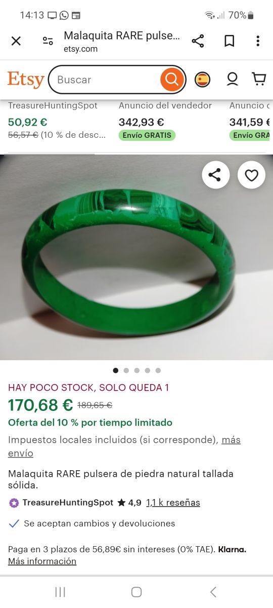 pulsera rígida malaquita