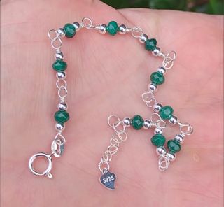 Pulsera, plata ley y jade verde 