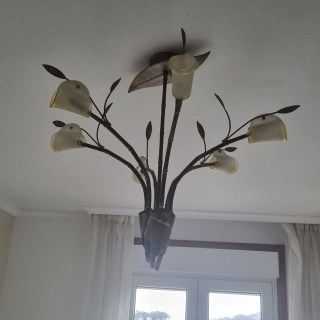 Lámpara techo vintage, 9 tulipas vidrio+bombillas