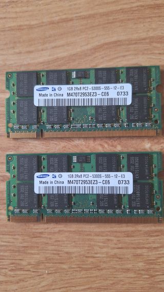 Memorias Samsung para portátil 2gb ( 2 x 1gb)