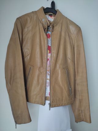 Chaqueta-cazadora piel genuina beige-camel T40