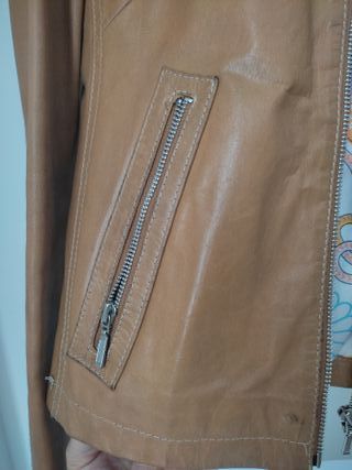 Chaqueta-cazadora piel genuina beige-camel T40