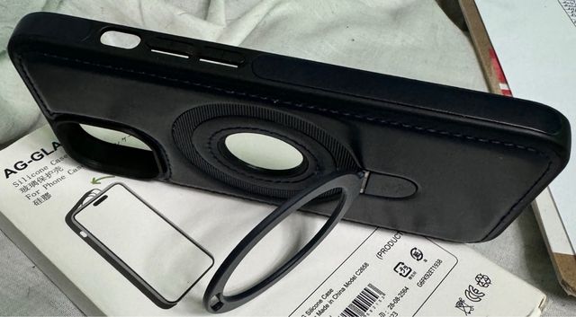 Funda iphone 14 azul-piel