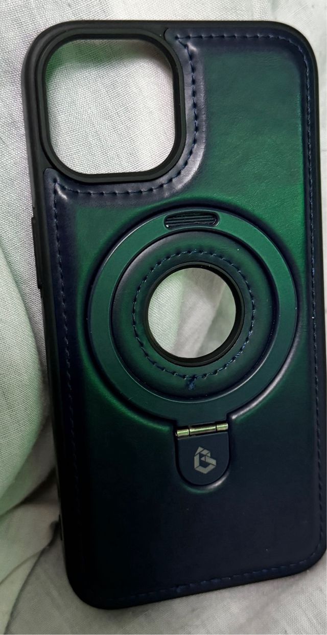 Funda iphone 14 azul-piel