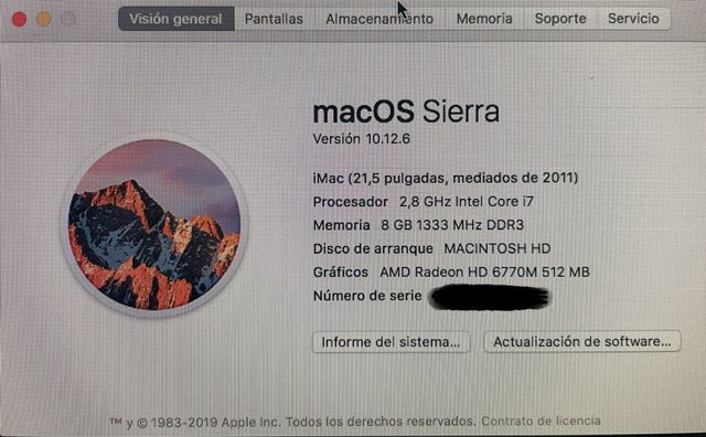 Imac 21,5´´ 2,8Ghz Intel Core i7 8Gb 1Tb 2011