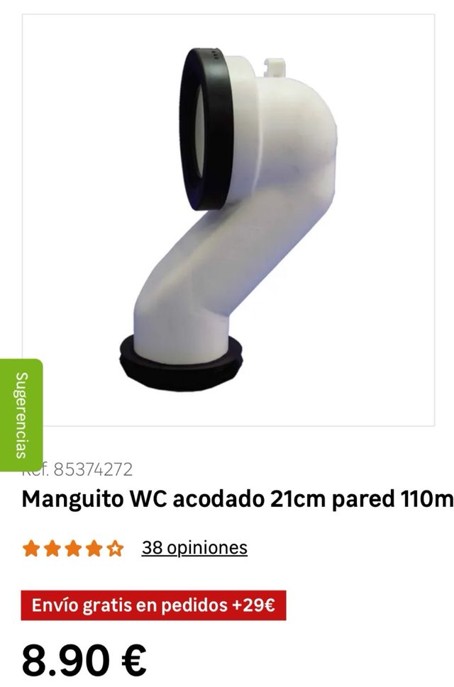 Manguito WC acodado 21cm pared 110mm