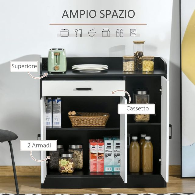 Mobiletto da Cucina Moderno in MDF con 2 Armadiett