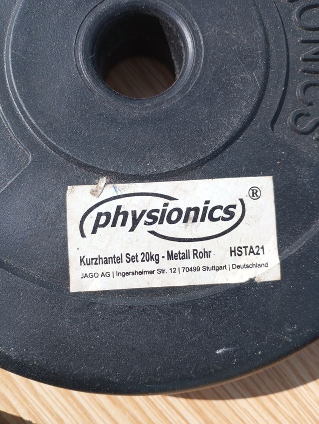 Juego de discos de pesas de plástico.