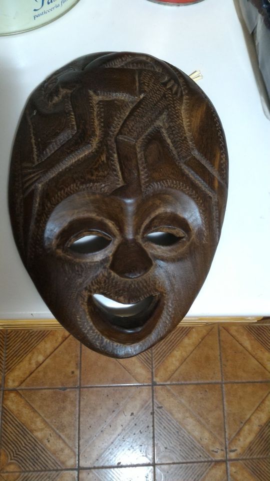 MASCHERA Legno Ornamentale Arte Etnica Vintage