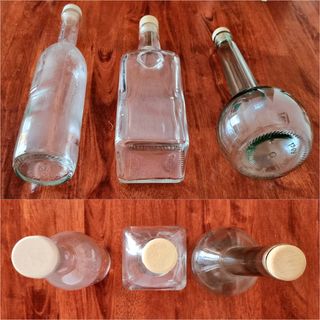 Set di 3 bottiglie di vetro