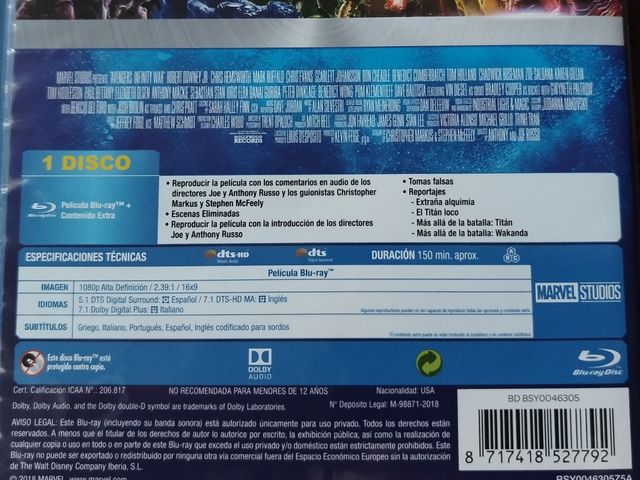 Vengadores: Infinity War Blu-ray