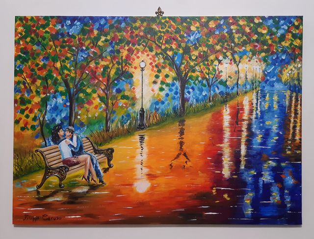 Quadro dipinto a mano, innamorati,amore