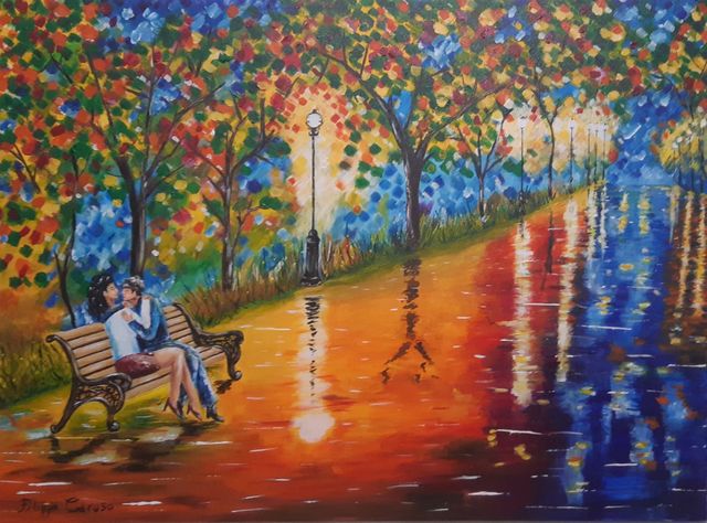 Quadro dipinto a mano, innamorati,amore