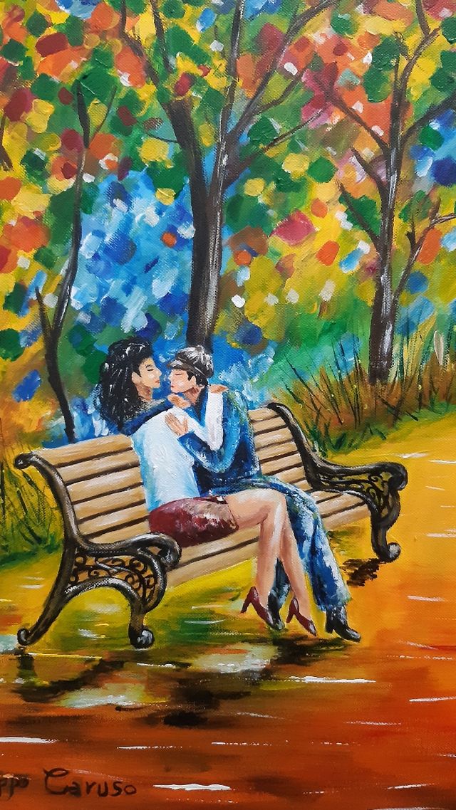 Quadro dipinto a mano, innamorati,amore