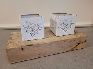 Tea light vintage con struttura legno 