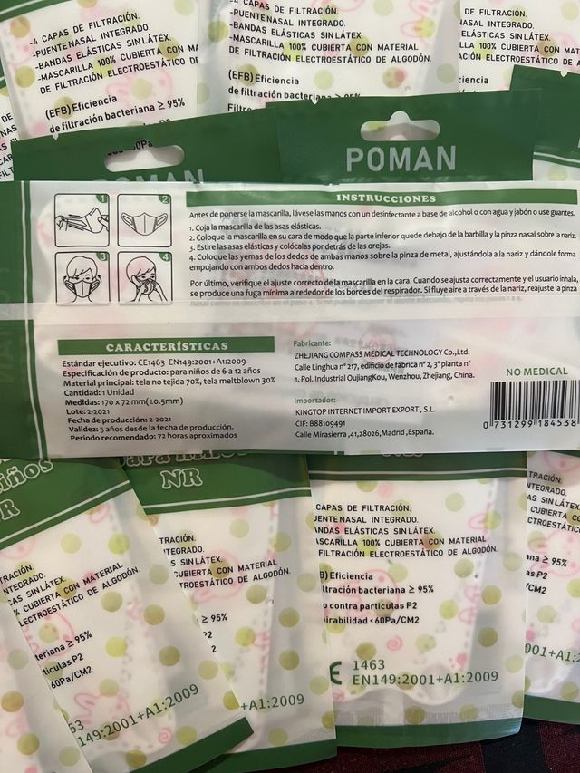 LOTE DE 15 MASCARILLAS FFP2 para niños
