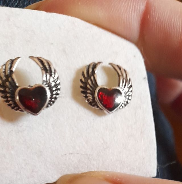 Pendientes corazones rojos con alas ant