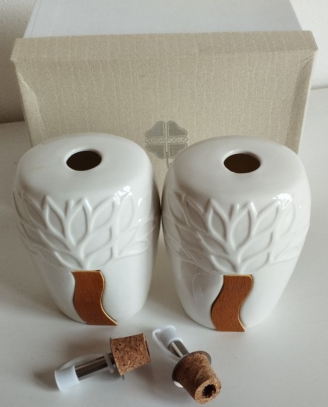 Set contenitori porta olio aceto ceramica bianca