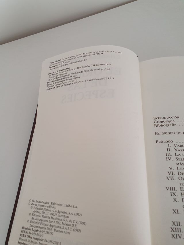 Libro: El origen de las especies. Nuevo.