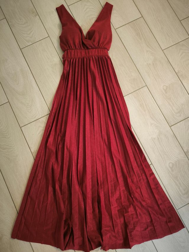 Abito lungo bordeaux brillantinato