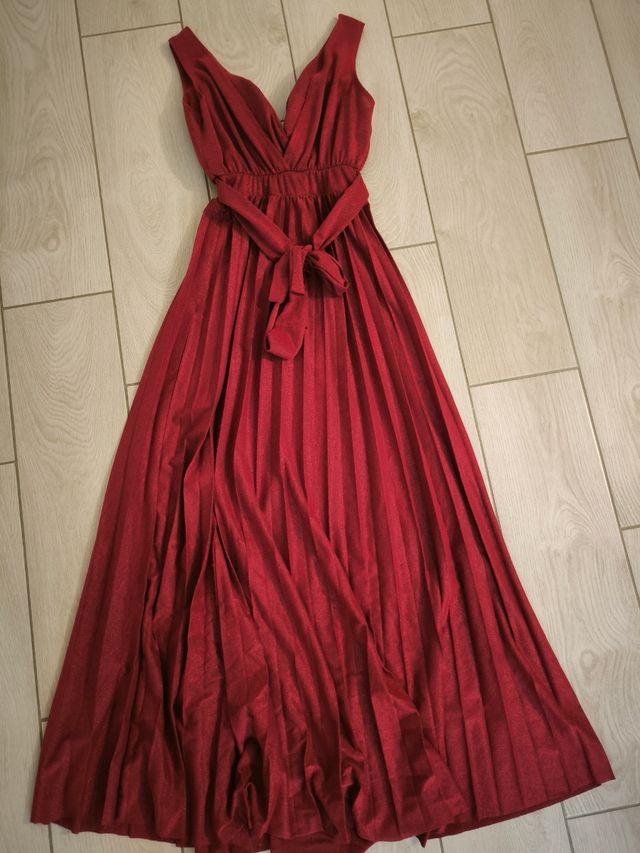 Abito lungo bordeaux brillantinato