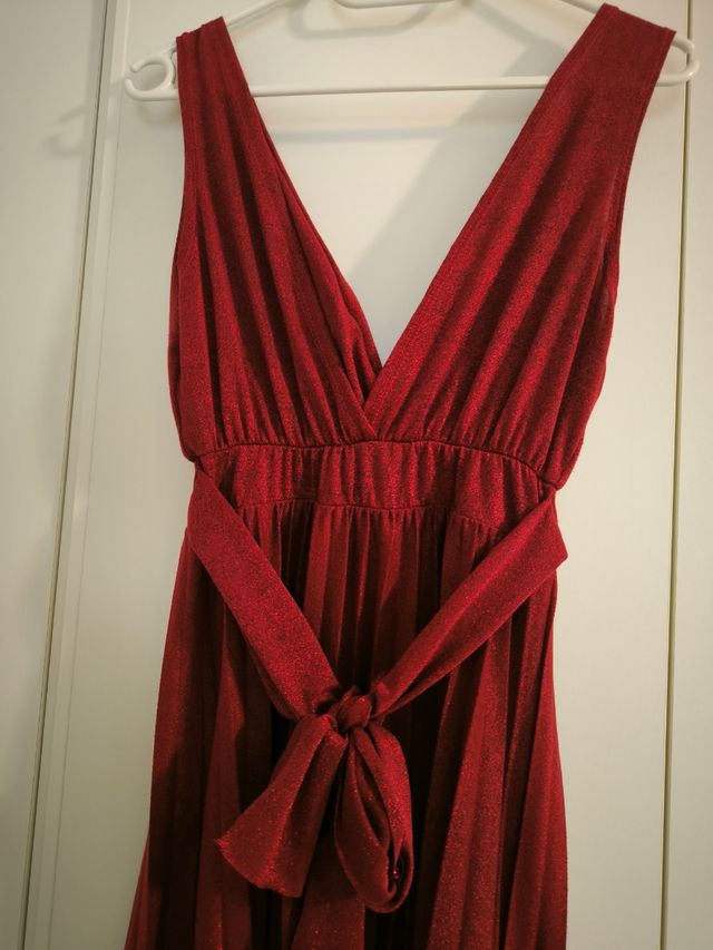 Abito lungo bordeaux brillantinato