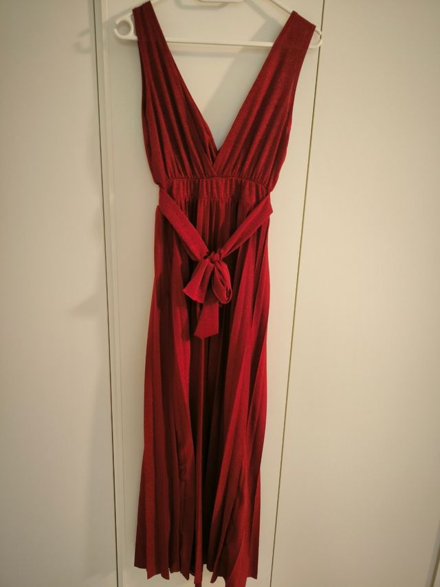 Abito lungo bordeaux brillantinato