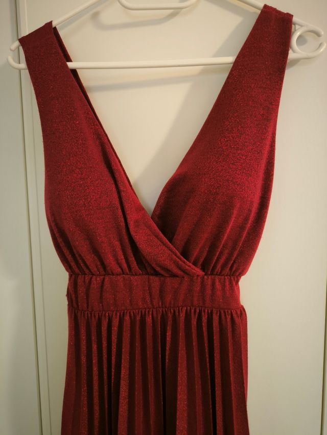 Abito lungo bordeaux brillantinato