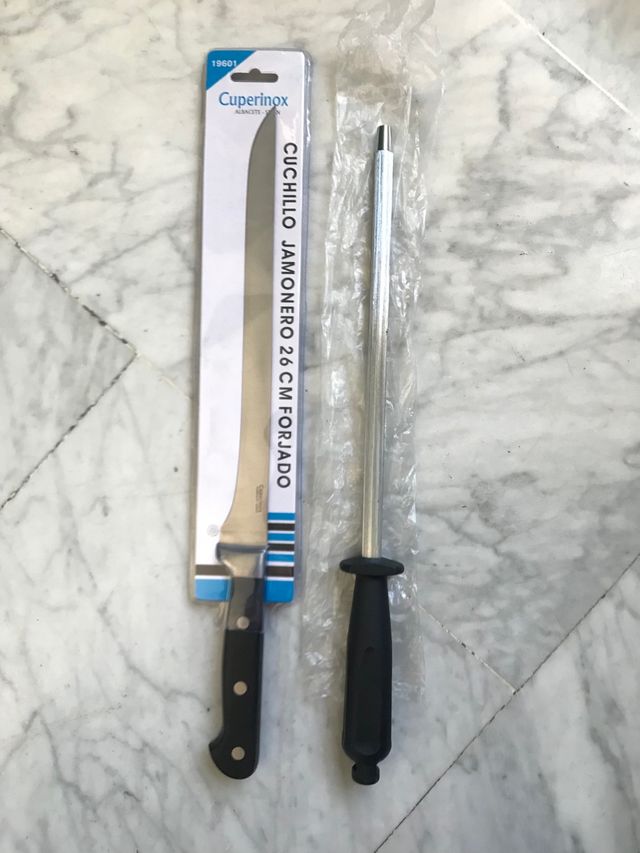 cuchillo jamonero y chaira (afilador)