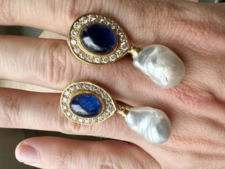 Pendientes perlas, zafiros y brillantes