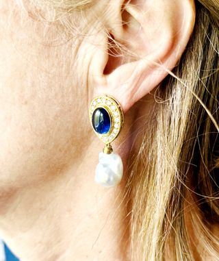 Pendientes perlas, zafiros y brillantes