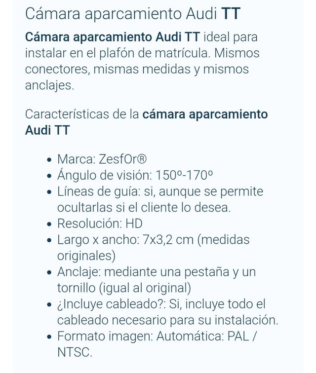 Cámara trasera Audi TT MK2