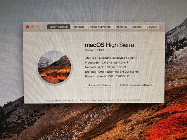 iMac ordenador sobremesa Apple 2011 21,5’