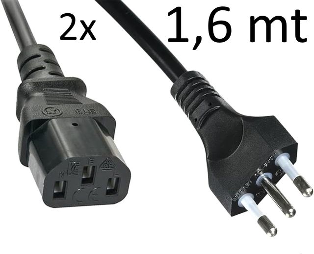2xCavo Alimentazione Tripolare 1,6m Spina Italiana
