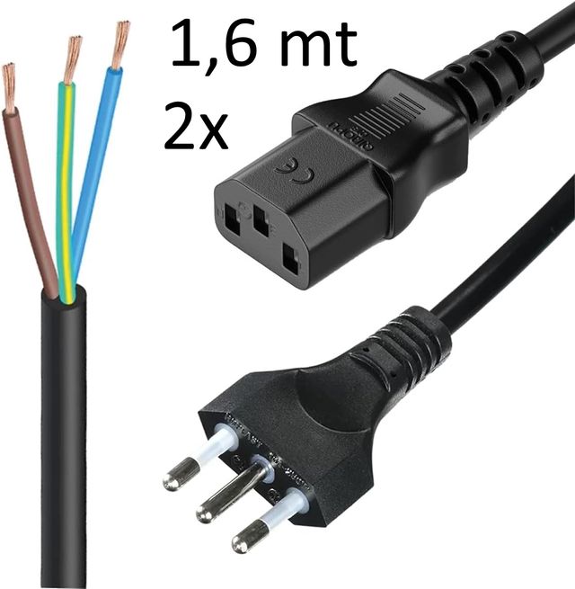 2xCavo Alimentazione Tripolare 1,6m Spina Italiana