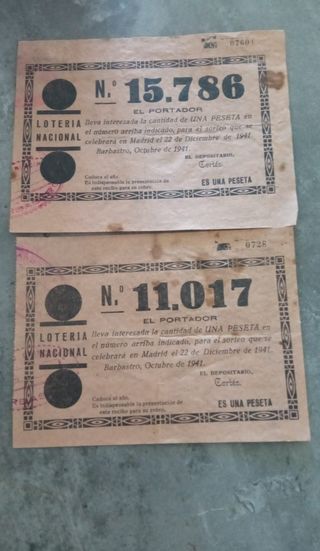 2 decimos antiguos lotería nacional 1941.