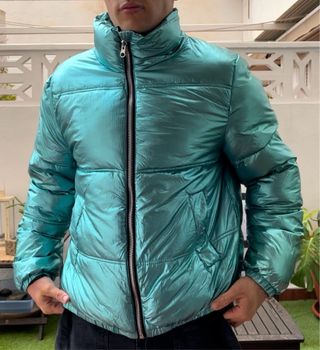 Chaqueta de Plumas Verde Metalizado