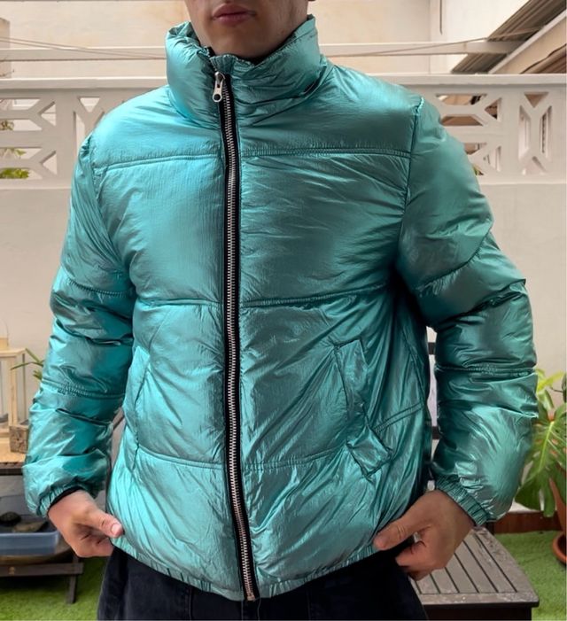 Chaqueta de Plumas Verde Metalizado