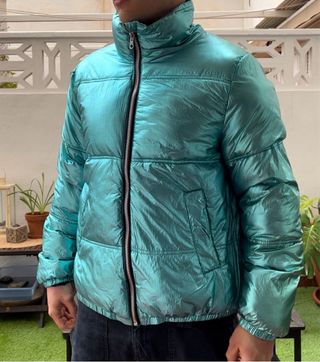 Chaqueta de Plumas Verde Metalizado