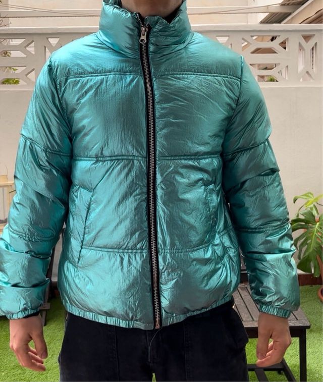 Chaqueta de Plumas Verde Metalizado