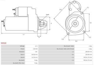 Motor Arranque Mercedes AS S310 12v - 2 Kw